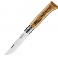 Нож OPINEL №8, нержавеющая сталь, рукоять дуб, гравировка кабан